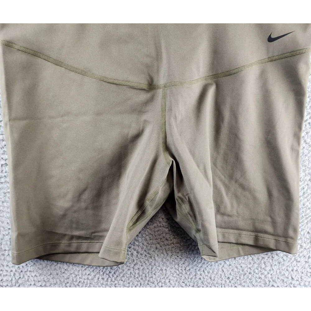 NIKE One Plus Size Mid-Rise 7" Bike Shorts Women's 1X Olive Tight Fit Pull On~ - Picture 3 of 15